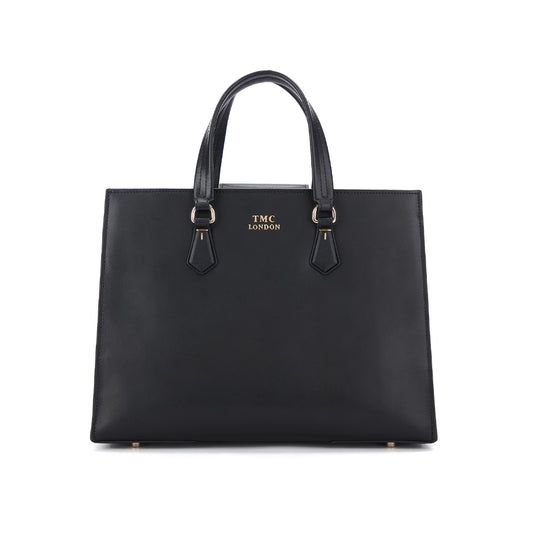 Sleek black top handle shoulder handbag